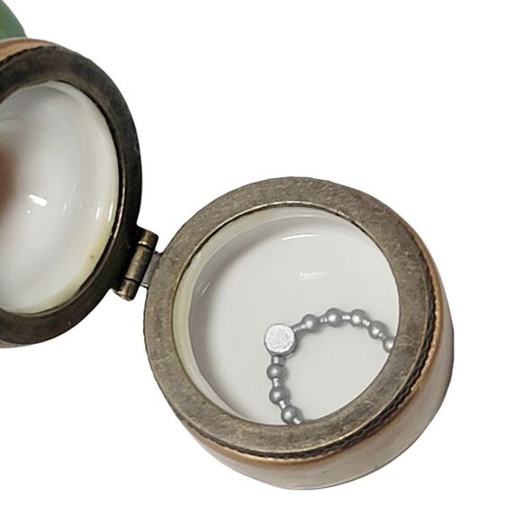 Vintage Green with Pink Bow Victorian Hat Hinged Trinket Box includes Trinket - Picture 8 of 10